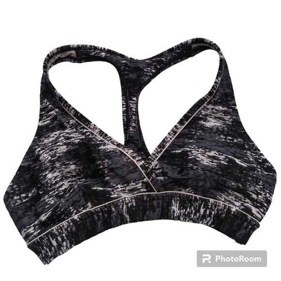 Athleta Black White Print Racer Back Athletic Sports Bra Size Small - Picture 1 of 6